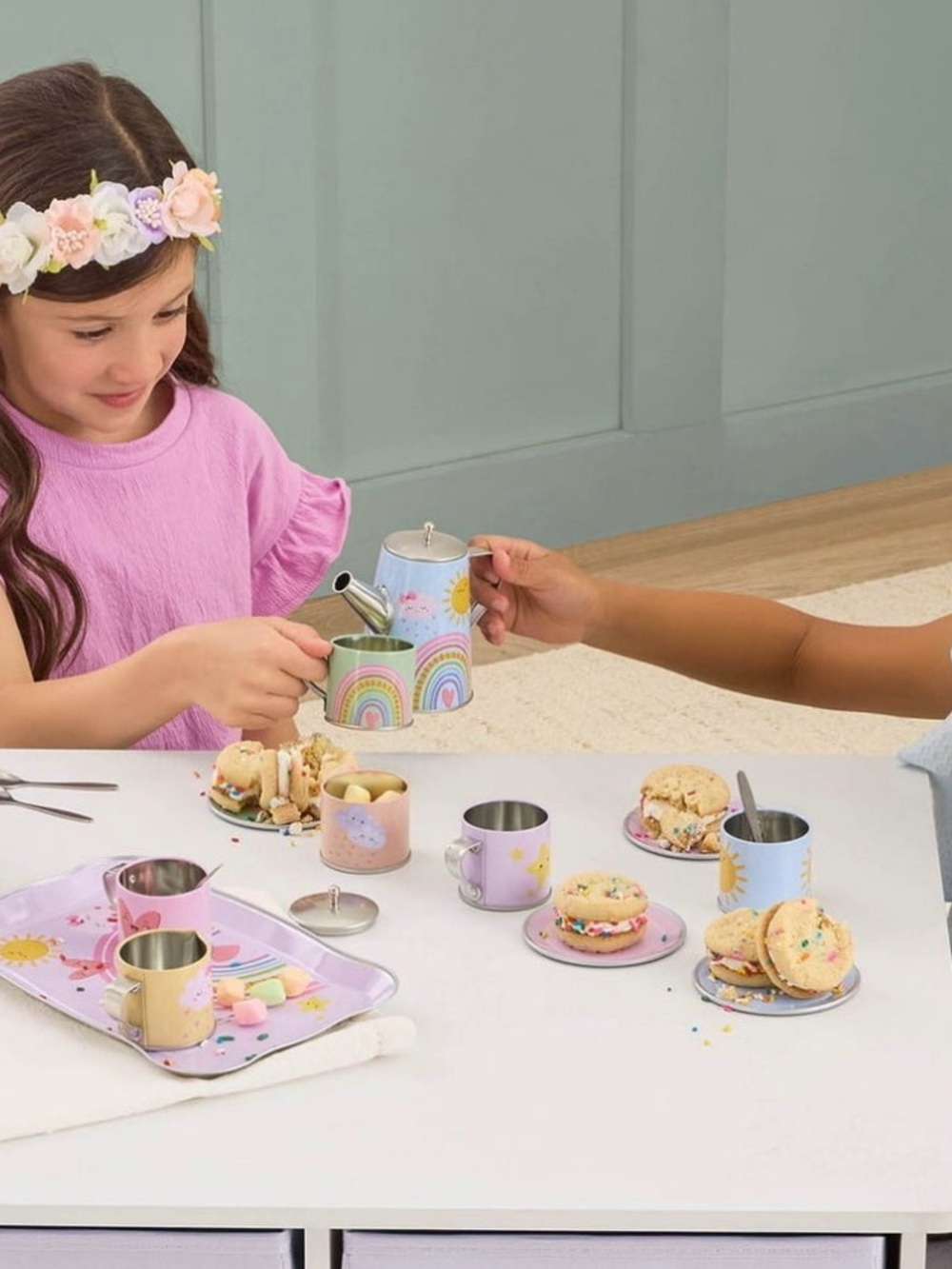 NIB MEMBER’S MARK 18 Piece Rainbow Tin Tea Set Imaginary Play - DISCONTINUED +3 - Picture 5 of 8